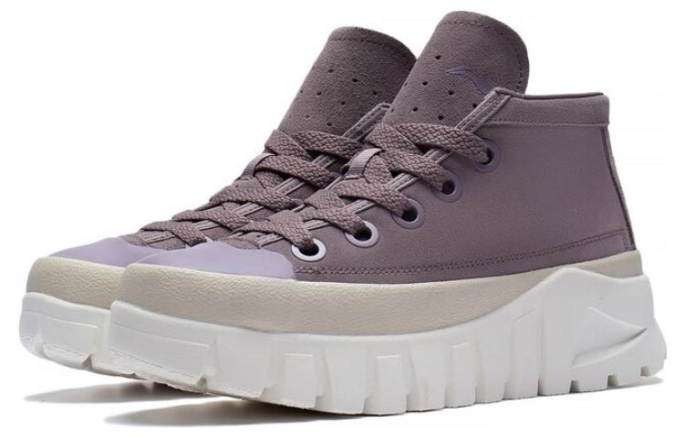 LiNing Leather Boot Anti Slip Wear Resistant Mid Top Casual Shoes Women's Eggplant Skin Purple купить в интернет-магазине Yoocart с быстрой доставкой по России.