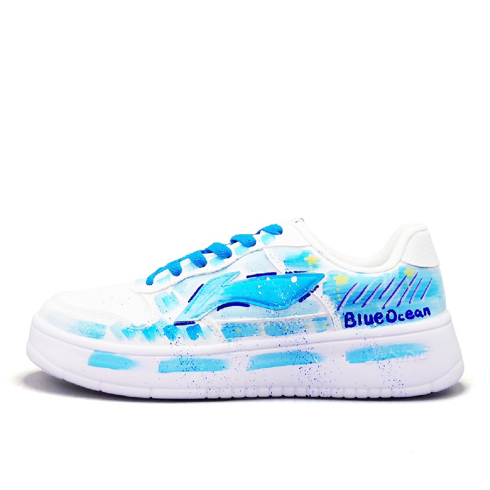 LiNing Pontoon Boats Abrasion Resistant, Lightweight, And Breathable Low Top Skateboard Shoes Unisex Blue White
