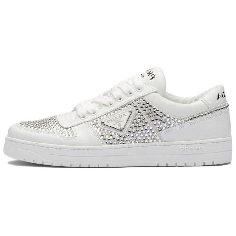 PRADA Crystal-embellished Leather Sneakers