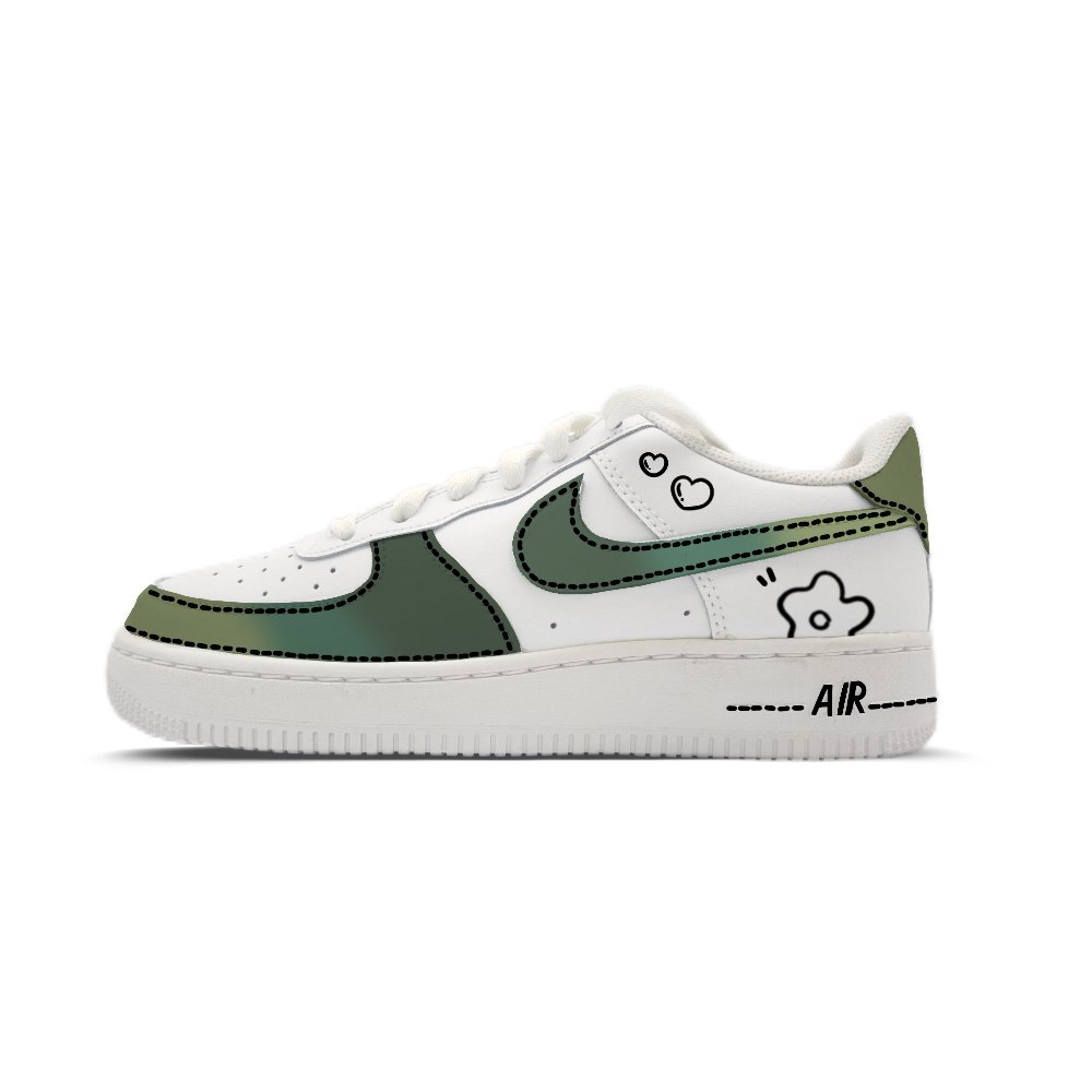 Nike Air Force 1 Qingyi Heart Abrasion Resistant Low Top Skateboard Shoes Unisex Green White