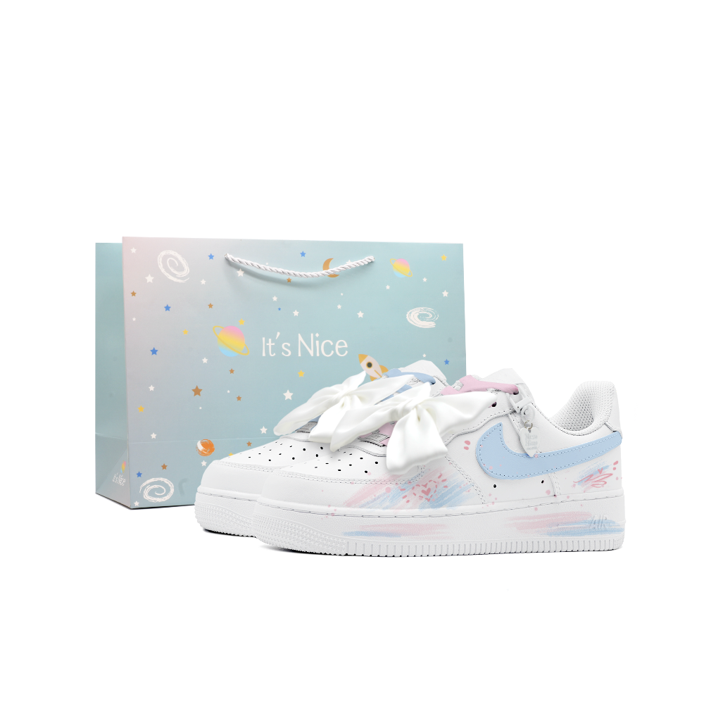 Nike Air Force 1 Abrasion Resistant Low Top Skateboard Shoes Women's Blue Pink White