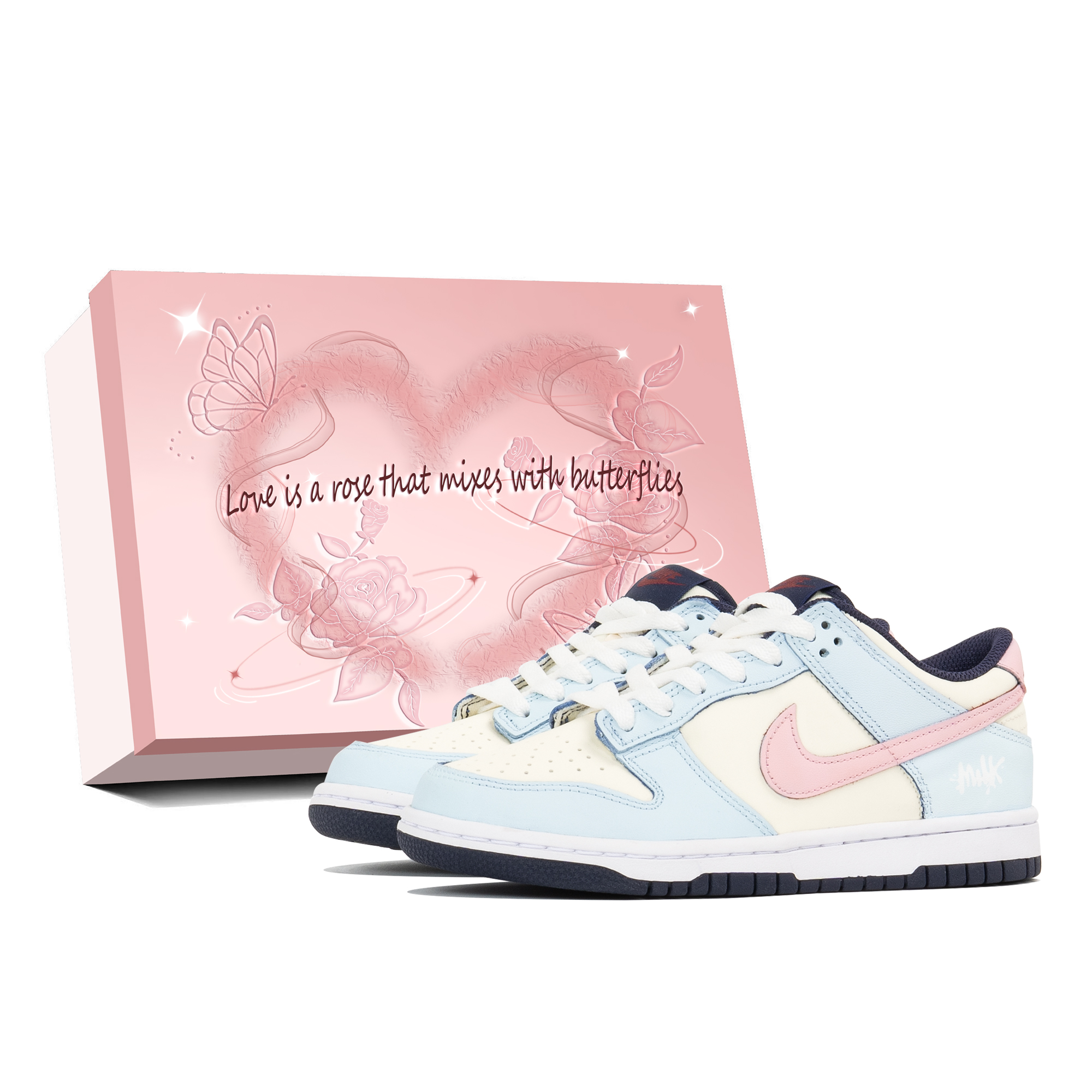 Nike Dunk Low Triple Coated Laboratory Anti Slip Wear Resistant Low Top Skateboard Shoes GS Blue Beige Pink