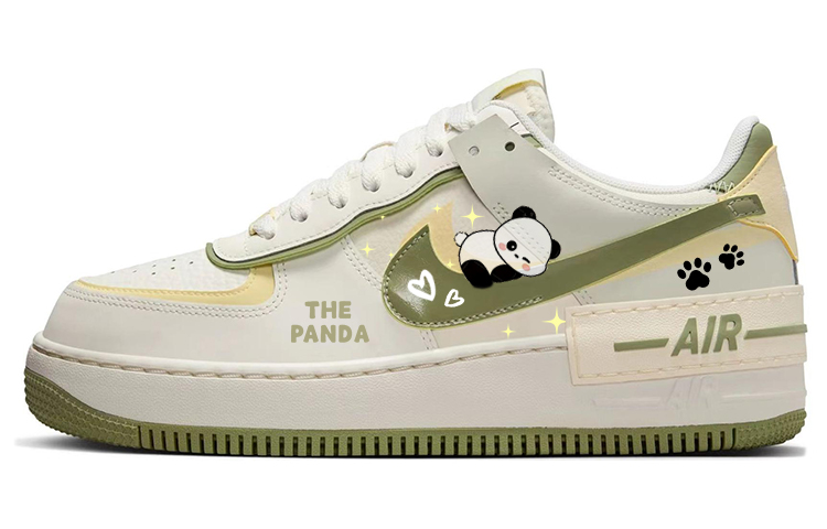Nike Air Force 1 Panda Paw, Stars Panda Anti Slip Wear Resistant Low Top Skateboard Shoes Women's White Green