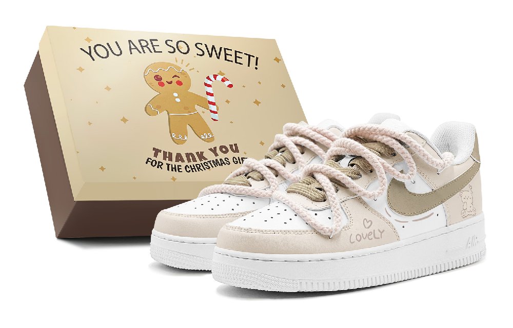 Nike Air Force 1 Heart Bear Maillard Style Wind Anti-Slip Wear-Resistant Low-Top Skateboard Shoes Women's Beige Brown