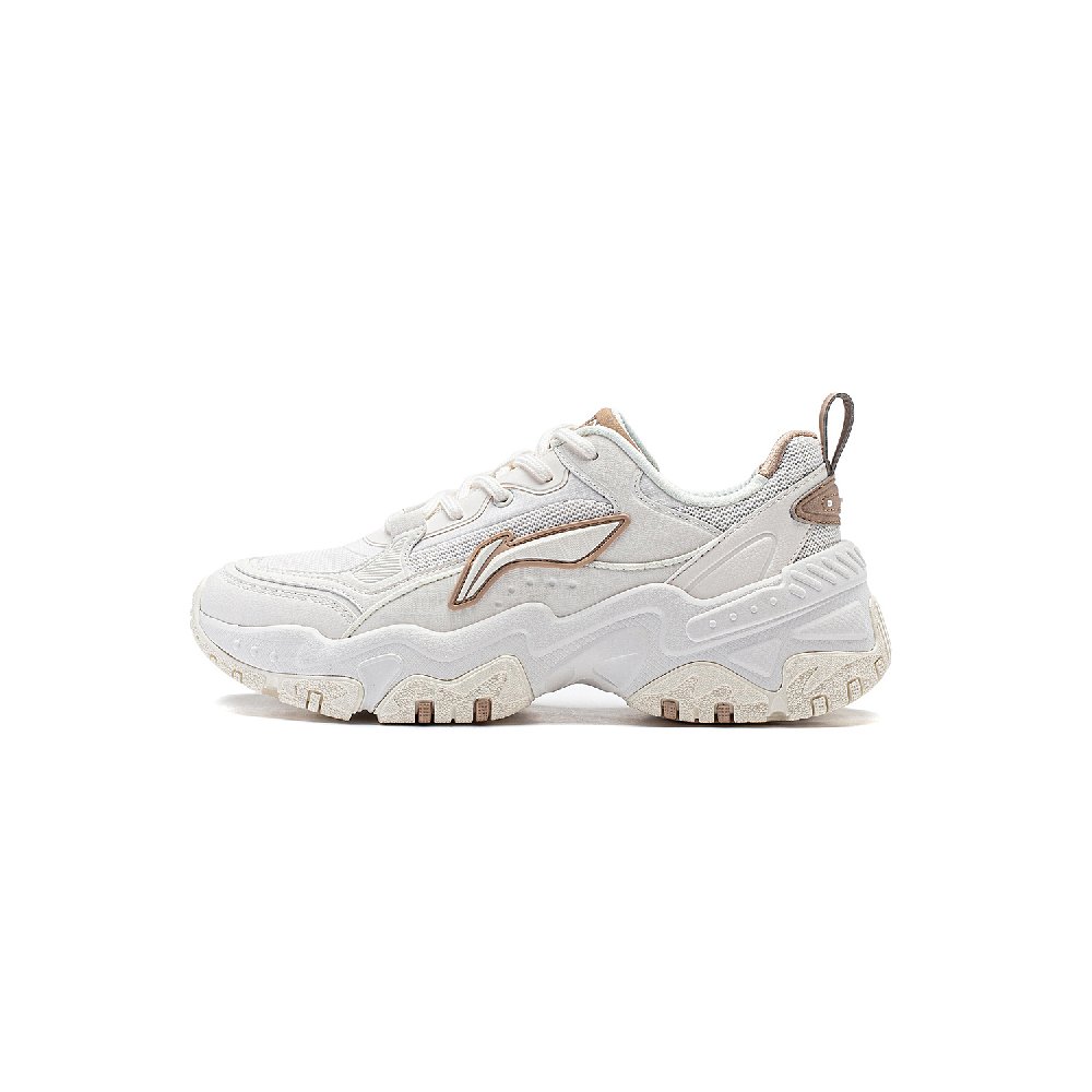 LiNing Shock Absorbing, Non Slip, Wear Resistant, Breathable And Lightweight Low Top Chunky Sneakers Women's White
