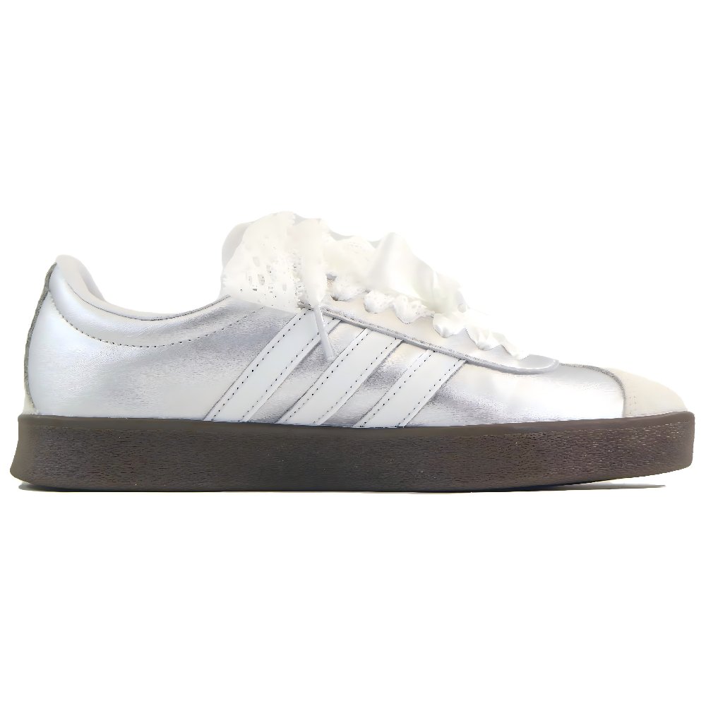 Adidas Neo VL Court 2.0 Lace Girlish Slip Resistant Low Top Skateboard Shoes Unisex Silver White