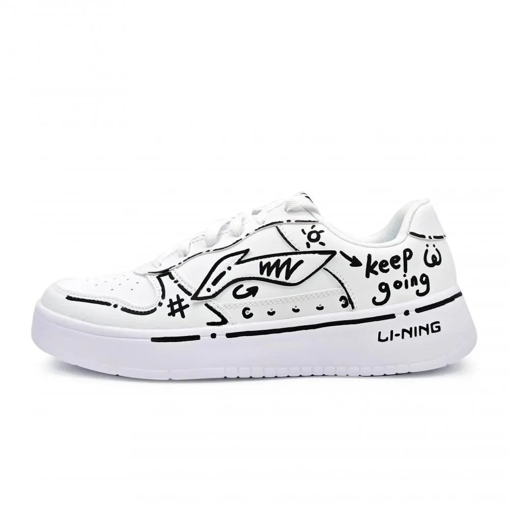 LiNing Pontoon Boats Lightweight Breathable Height Increasing Low top Skateboard Shoes Unisex White