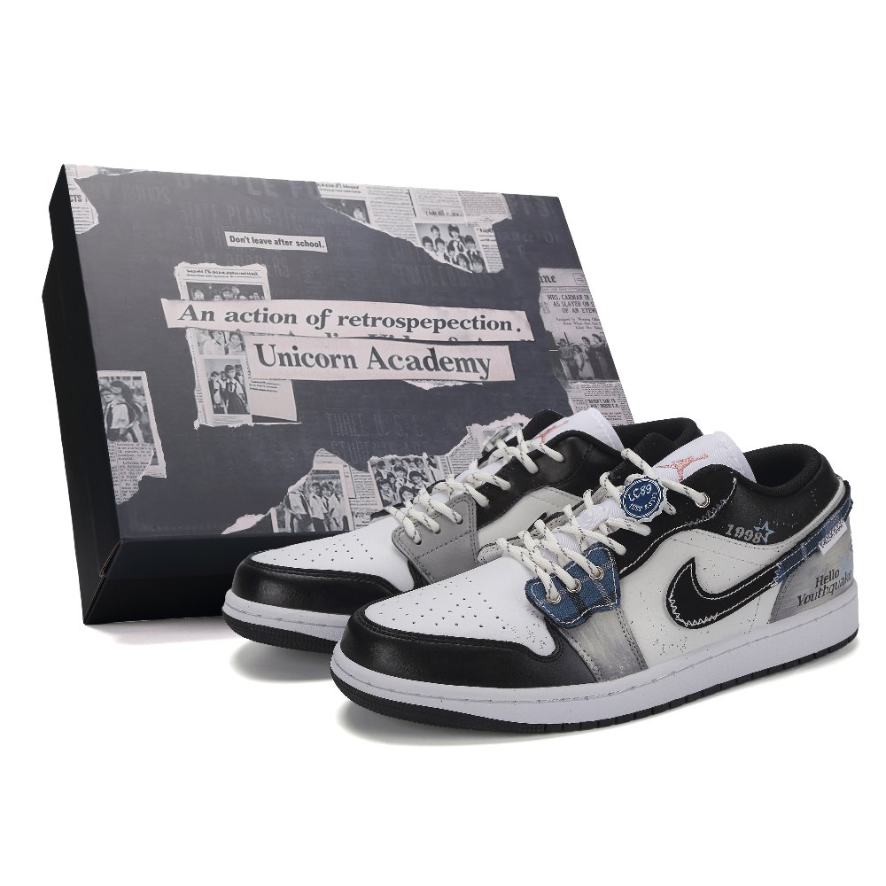 Jordan Air Jordan 1 Rebel Preppy Abrasion Resistant Low Top Vintage Basketball Shoes Men's Black Blue