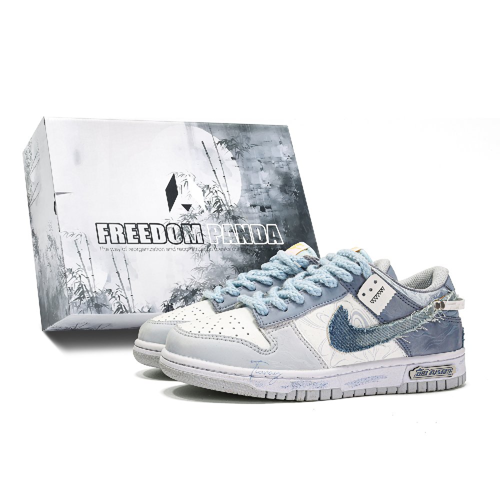 Nike Dunk Free Panda Box Ballo Blue And White Wear-Resistant Slip-Resistant Low-Top Skateboard Shoes GS Blue White