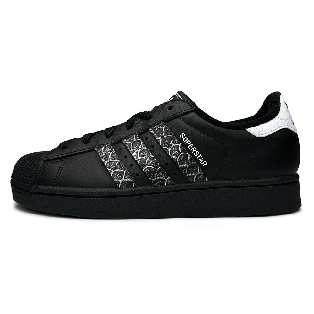 Adidas Originals Superstar 2 Silver Scales Glistening Abrasion Resistant Low Top Skateboard Shoes Unisex Black Silver