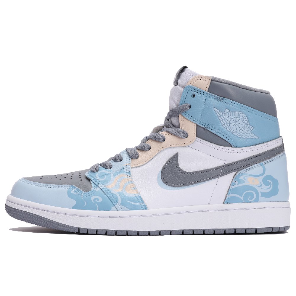 Jordan Air Jordan 1 Cushioning Wear-Resistant High-Top Vintage Basketball Shoes Unisex Gray Blue