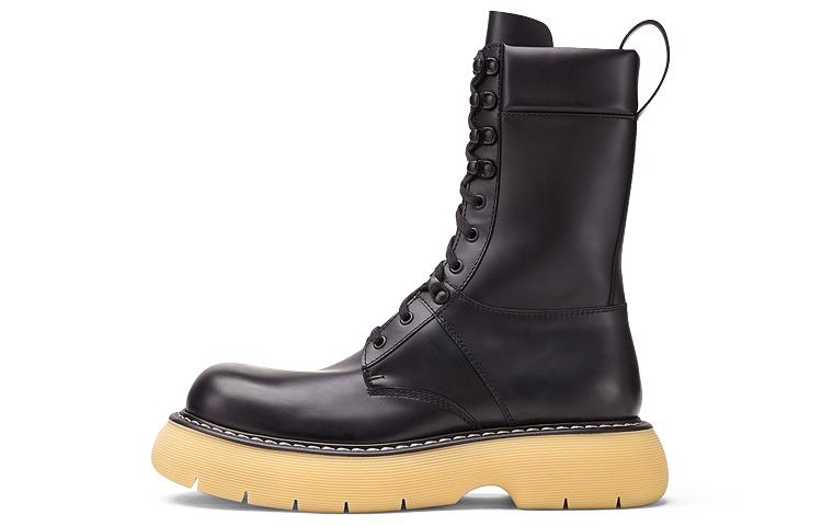 Bottega Veneta The Bounce Leather Lace Up Ankle Boot Black Yellow