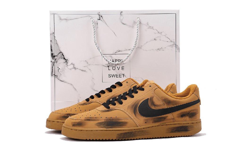 Nike Court Vision 1 Skateboard Shoes Unisex Low-Top Yellow Black
