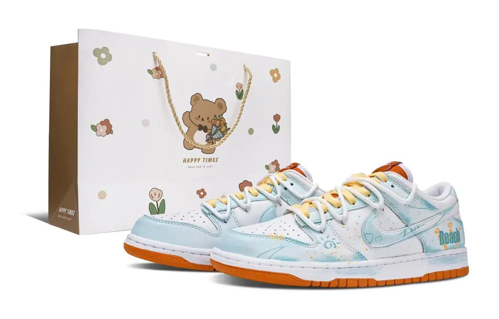 Nike Dunk Sunlit Blue Sea Abrasion Resistant Low top Skateboard Shoes Unisex White Blue Orange