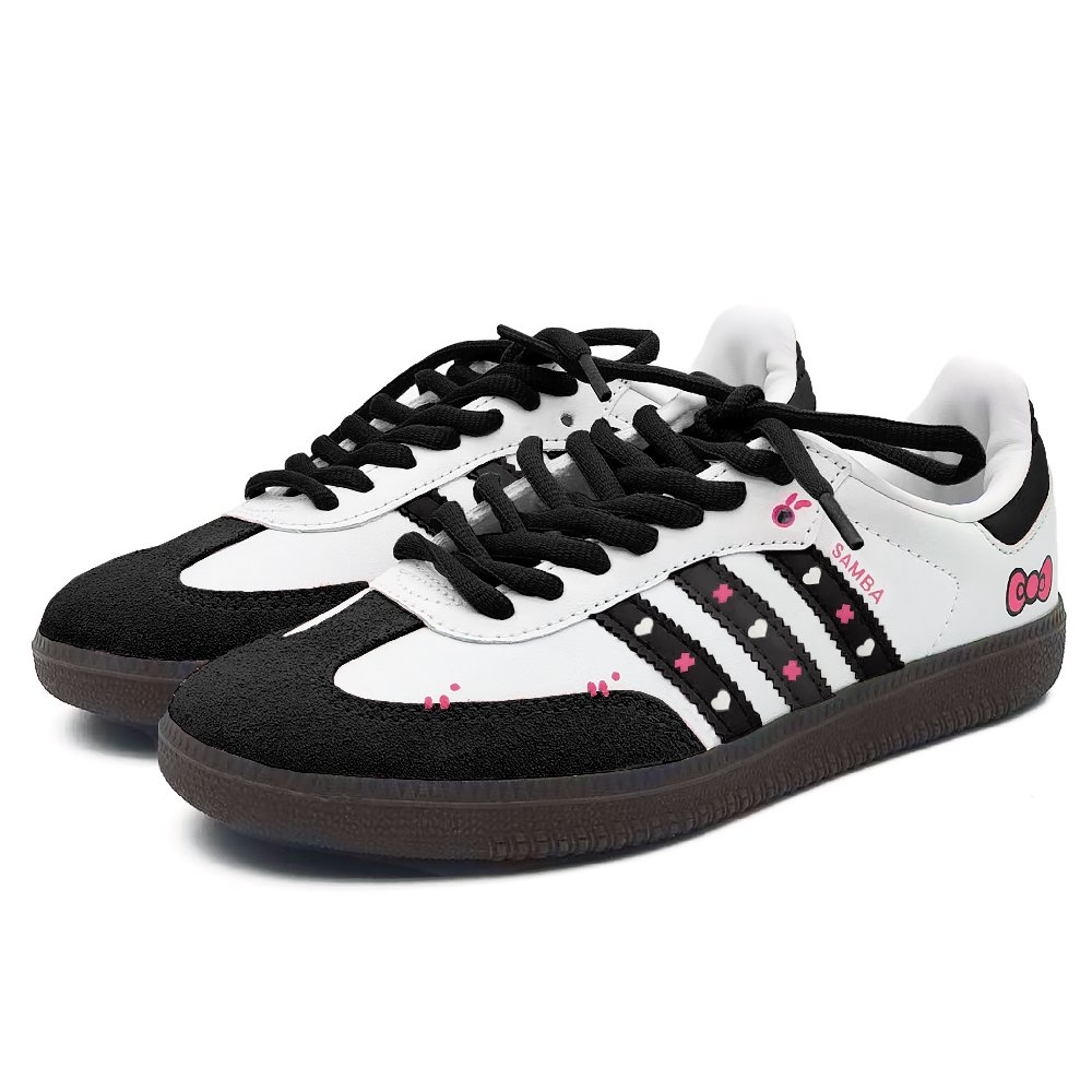 Adidas Originals SAMBA OG Black Leather Dreamy Cat Anti Slip Wear Resistant Low Top Skateboard Shoes Unisex White Black