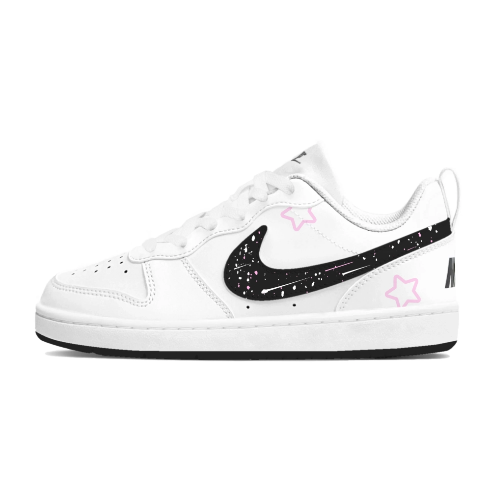 Nike Court Borough Starry Shooting Stars Cushioning, Wear Resistant Low Top Skateboard Shoes Women's Black White Pink