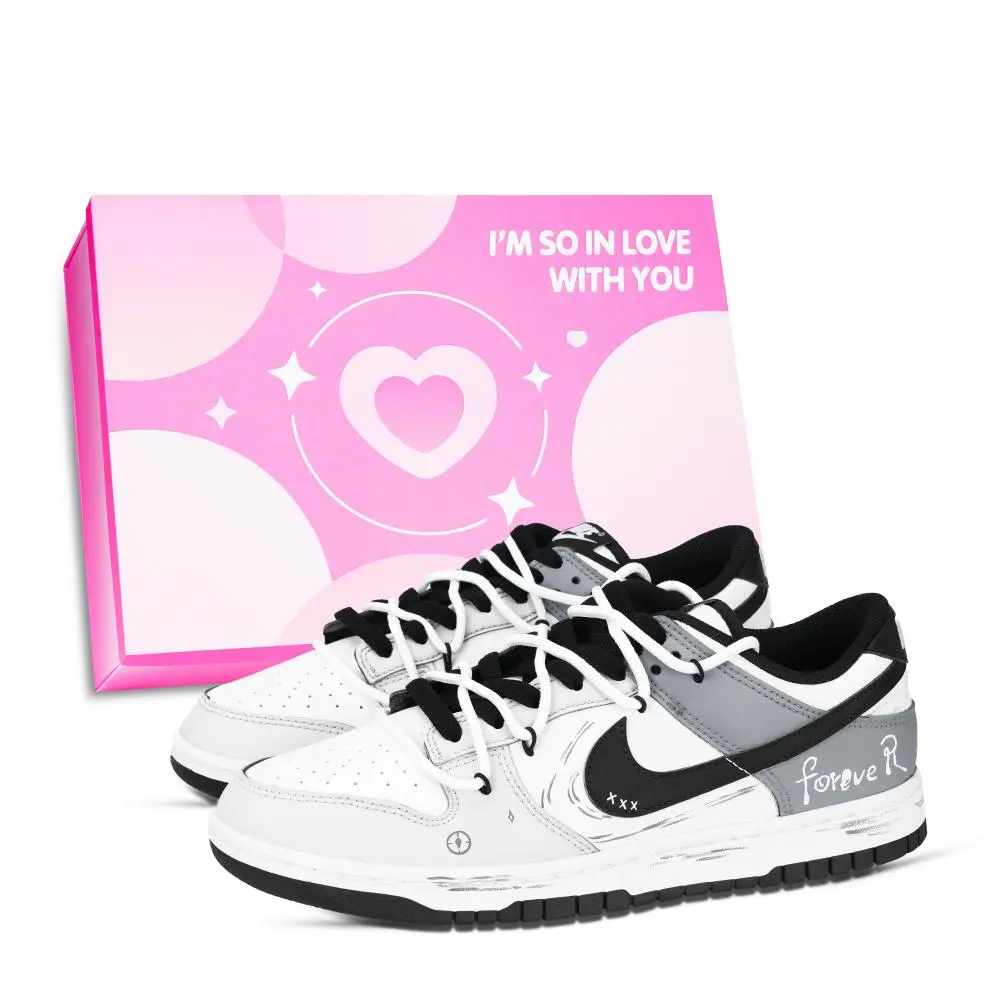 Nike Dunk Forever Abrasion Resistant Low top Skateboard Shoes Unisex Black White Gray