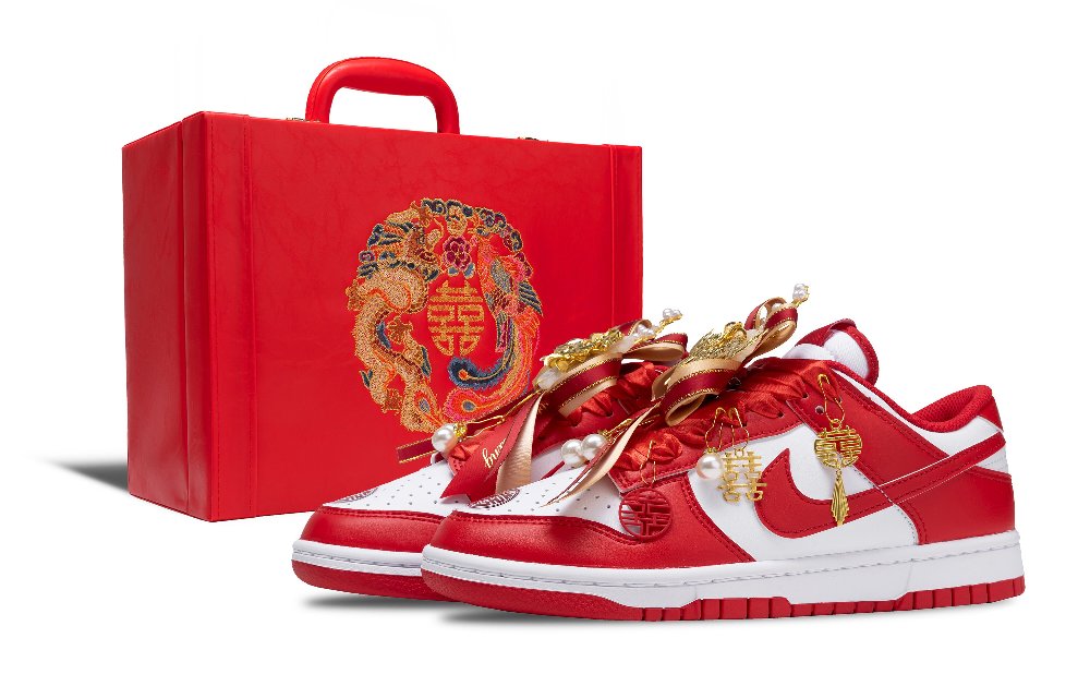 Nike Dunk Dragon And Phoenix Harmonious Melody Anti Slip Wear Resistant Low Top Skateboard Shoes Unisex Red