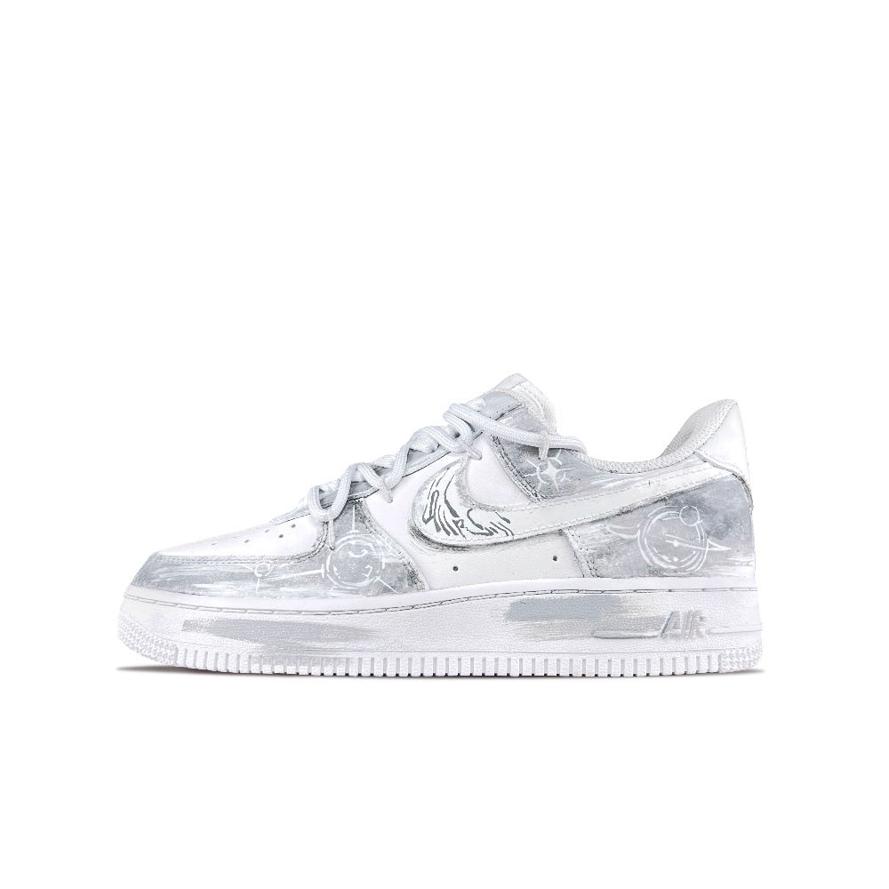 Nike Air Force 1 Mechanical Spirit, Little Footprints Abrasion Resistant Low Top Skateboard Shoes Unisex White Gray
