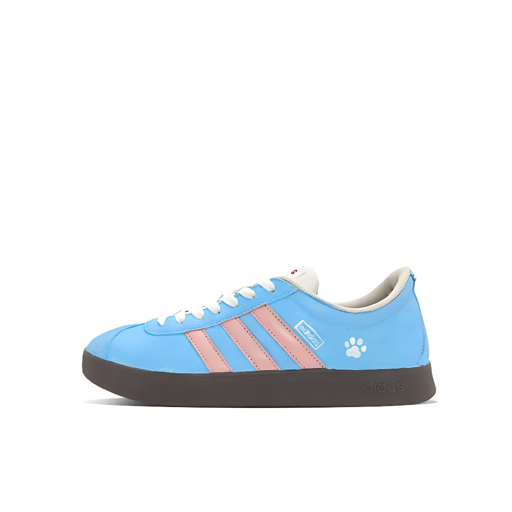 Adidas VL COURT 2.0 Blue Pink Cat Scratching Abrasion Resistant Low top Skateboard Shoes Women's Sky Blue
