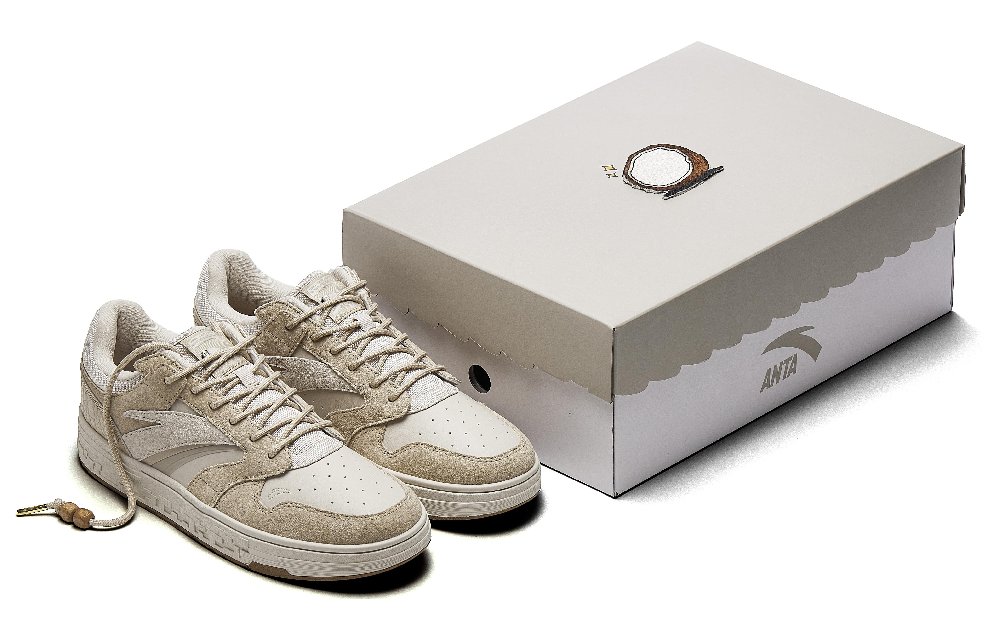 Anta Street Play Series Coconut Shell Anti Slip Wear Resistant Low Top Skateboard Shoes Men's Ecru