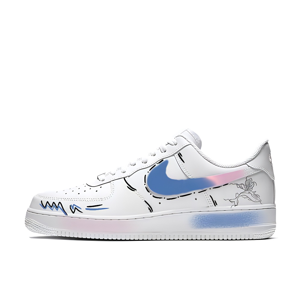 Nike Air Force 1 Whale And Butterfly Coverage Cushioning Abrasion Resistant Low top Skateboard Shoes Unisex White Blue