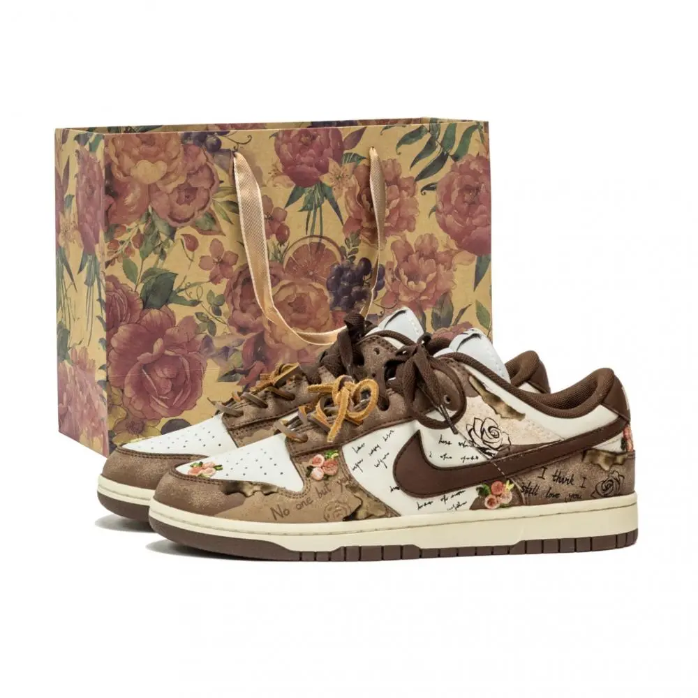 Nike Dunk Fantasy, Love Talk Planner Abrasion Resistant Low top Skateboard Shoes Unisex Brown