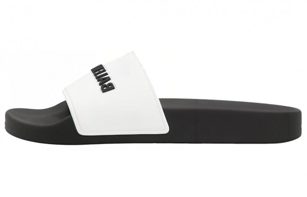 Balenciaga Pool Slides Logo White Black Women's