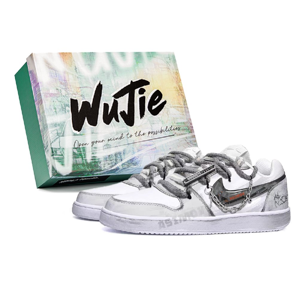 Nike EBERNON Wu World, Box, Law Slip Resistant Low Top Skateboard Shoes Unisex Gray White