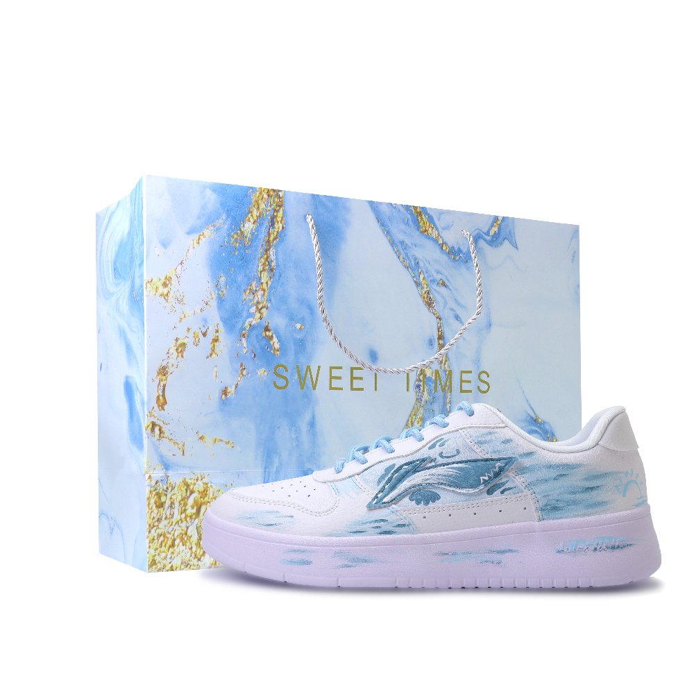 LiNing Pontoon Boats Abrasion Resistant, Lightweight, And Breathable Low Top Skateboard Shoes Unisex Blue White