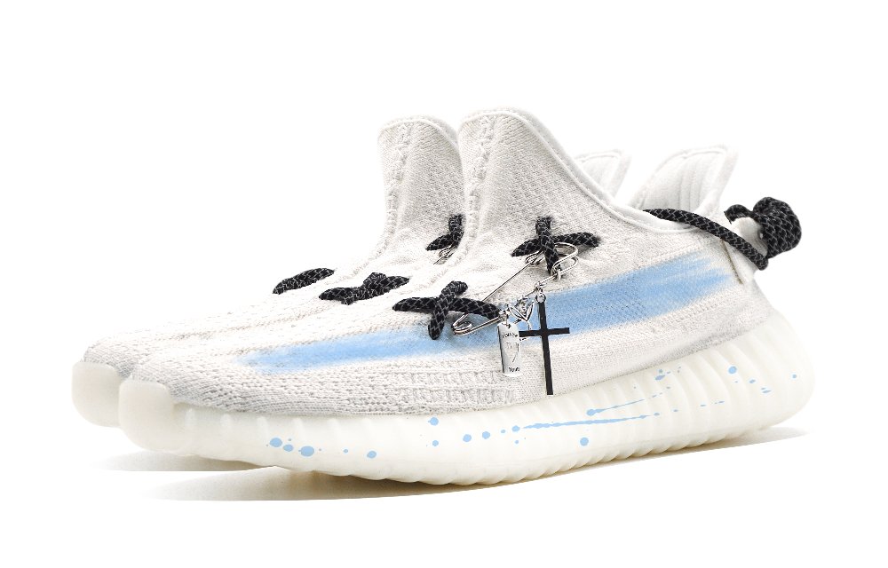 Adidas Originals Yeezy Boost 350 V2 Abrasion Resistant Low Top Casual Shoes Unisex White Blue