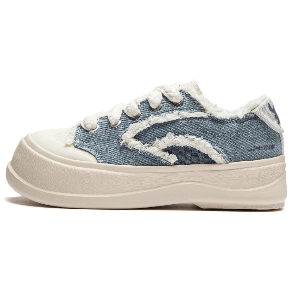 LiNing Honey Platform Cushioning Anti-Slip And Wear-Resistant Height Increasing Low-Top Casual Shoes Women's Blue White