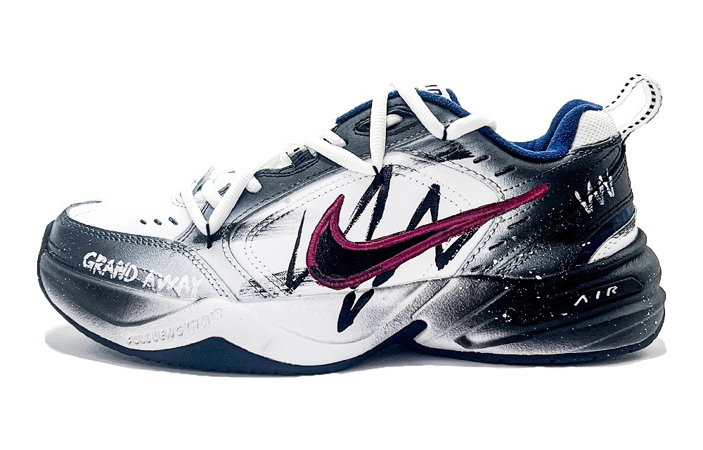 Nike Air Monarch 4 Lightweight Height Increasing Low Top Chunky Sneakers Men's White Black Blue