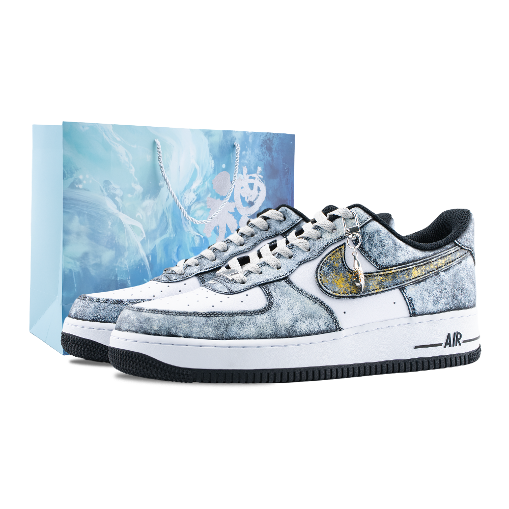 Nike Air Force 1 The Art Of Dragon Seeking Abrasion Resistant Low Top Skateboard Shoes Unisex Gray Gold