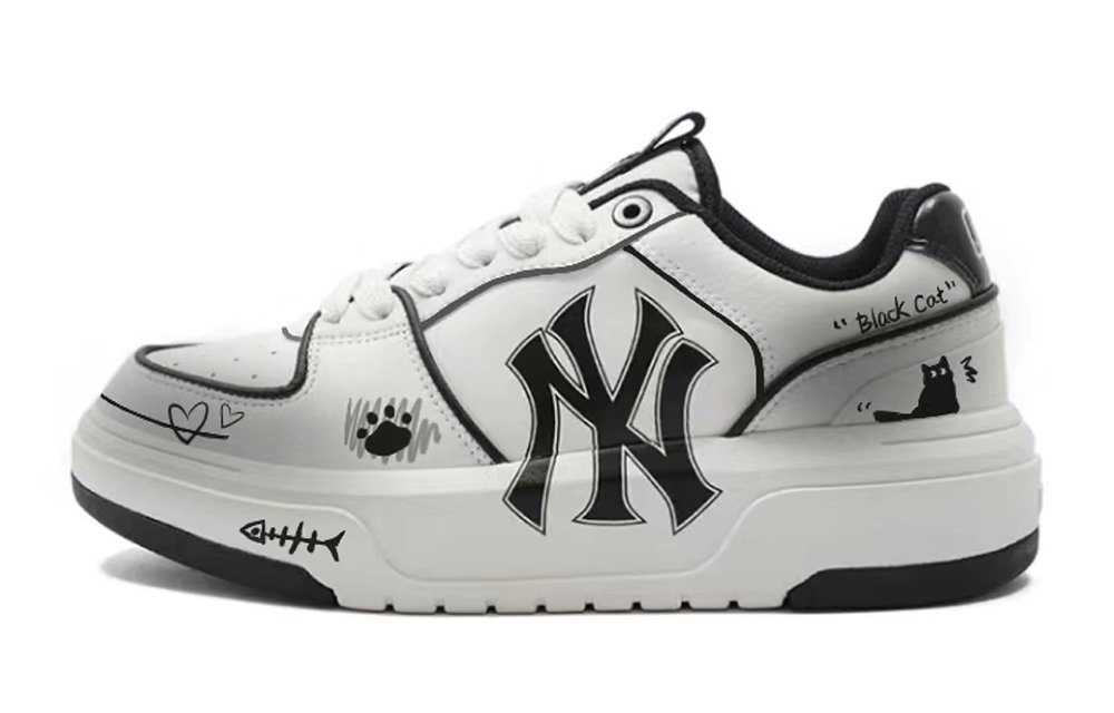 MLB Chunky Liner Abrasion Resistant Height Increasing Low Top Skateboard Shoes Unisex Black White