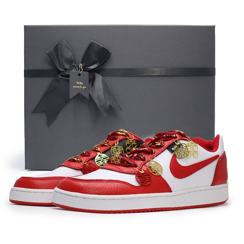 Nike EBERNON Anti-Slip Wear-Resistant Low-Top Skateboard Shoes Men's White Red
