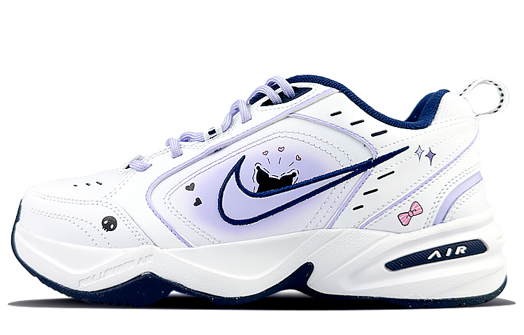 Nike Air Monarch 4 Anti Slip And Wear Resistant Height Increasing Low Top Chunky Sneakers Unisex White Purple