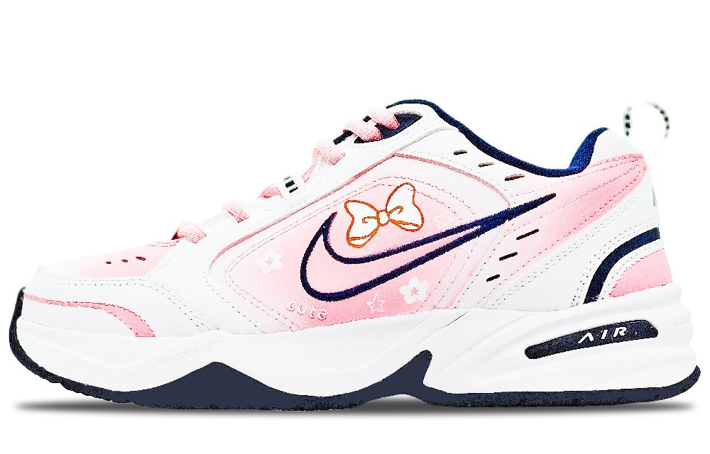 Nike Air Monarch 4 Anti-Slip And Wear-Resistant Height Increasing Low-Top Chunky Sneakers Women's Light Pink White