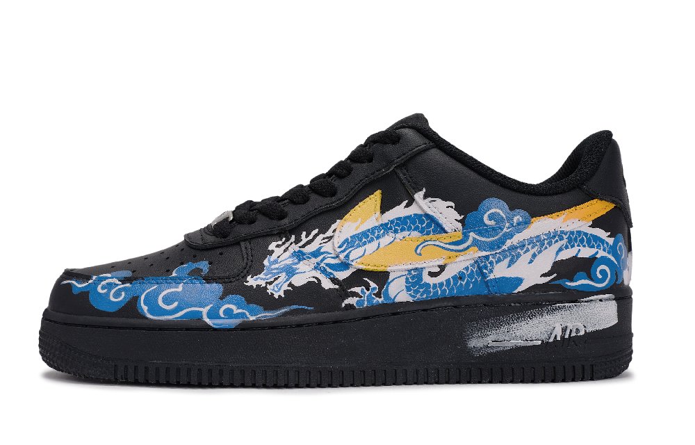 Nike Air Force 1 Wear-Resistant Low-Top Skateboard Shoes Unisex Black Blue Yellow