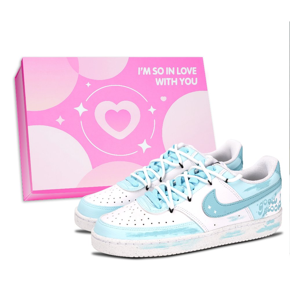 Nike Court Vision 1 Abrasion Resistant Low Top Skateboard Shoes Unisex Light Blue