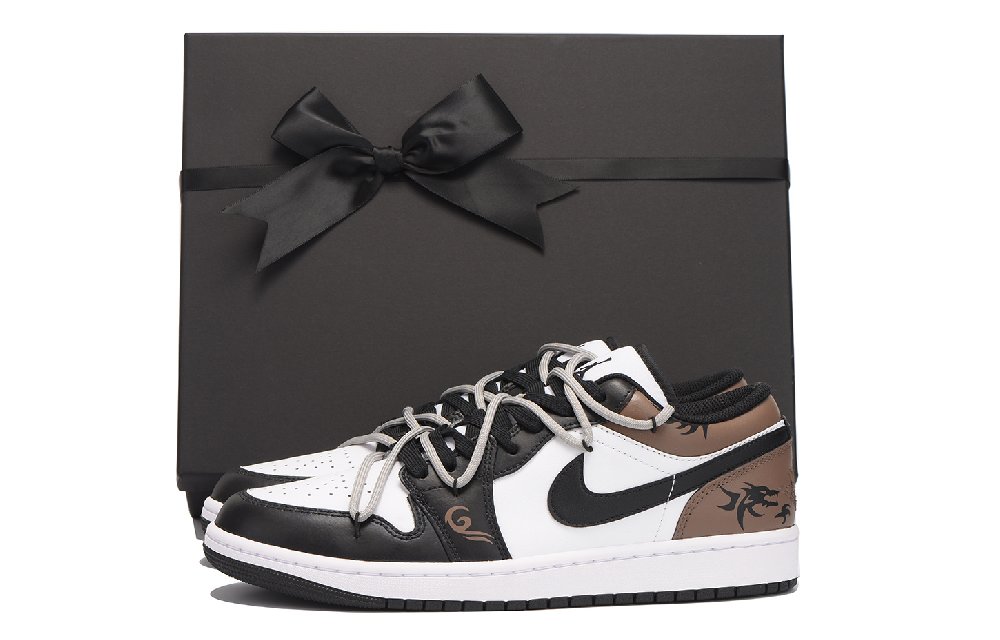 Jordan Air Jordan 1 Slip-Resistant Coverage Low-Top Vintage Basketball Shoes Men's Black Brown