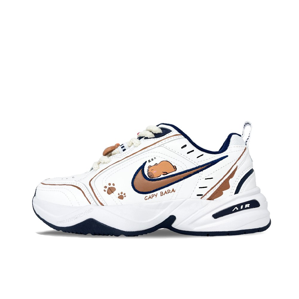 Nike Air Monarch 4 Anti-Slip Wear-Resistant Low-Top Chunky Sneakers Unisex White Brown