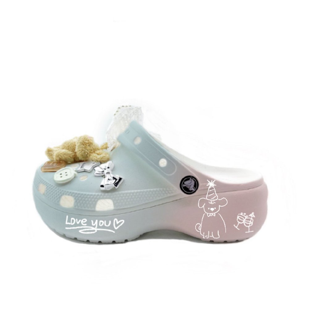 Crocs Classic Platform Clog Clogs Unisex Blue Pink