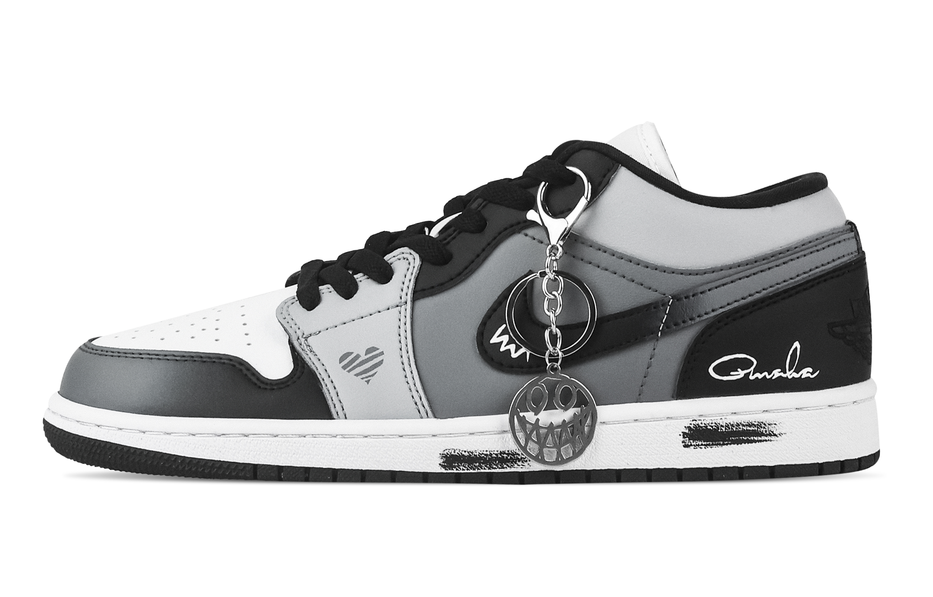 Jordan Air Jordan 1 Silent, Heart Box Low top Vintage Basketball Shoes Unisex Black White Gray