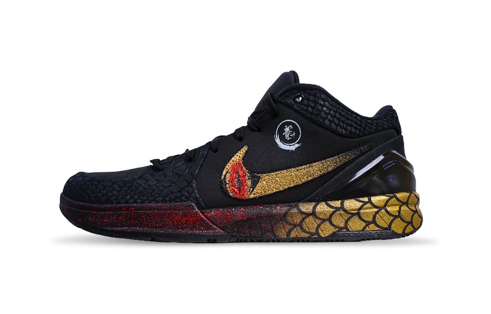 Nike Zoom Kobe 4 Cushioned Slip-Resistant Low-Top Basketball Shoes Unisex Black Gold