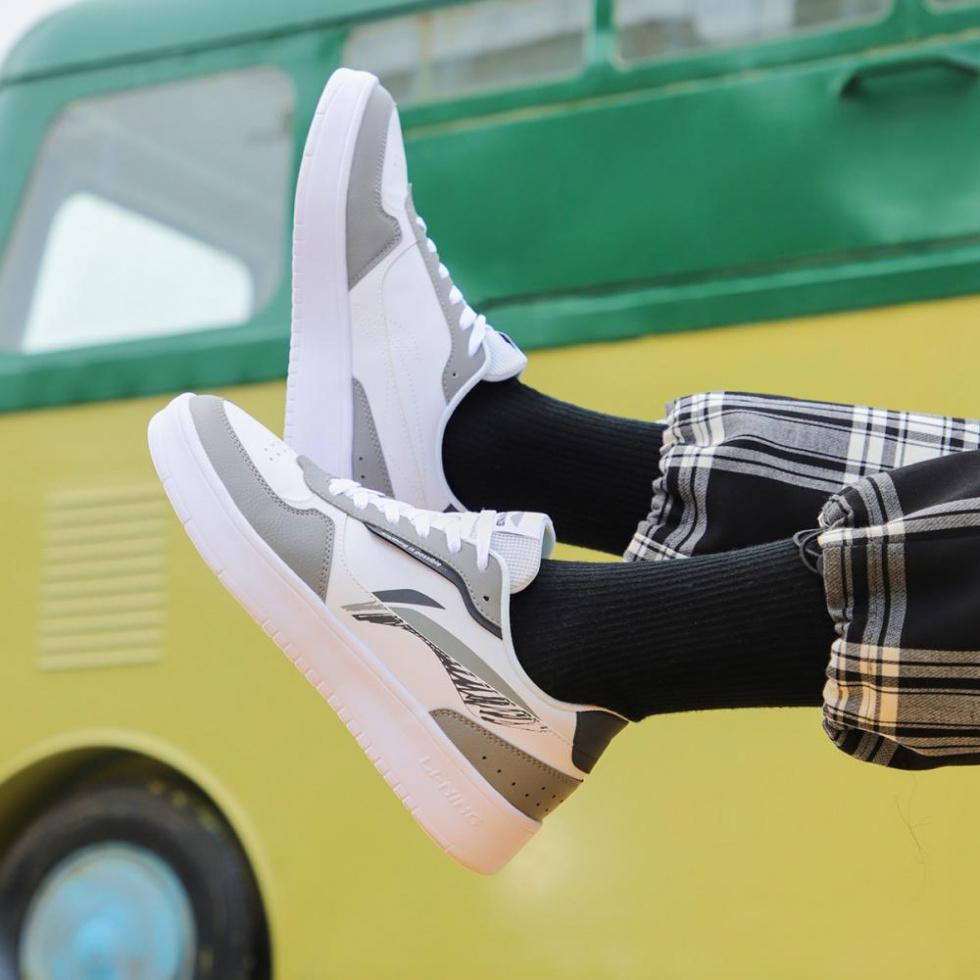 LiNing Duda Anti-Slip Wear-Resistant Breathable Height Increasing Low-Top Skateboard Shoes Men's White Gray