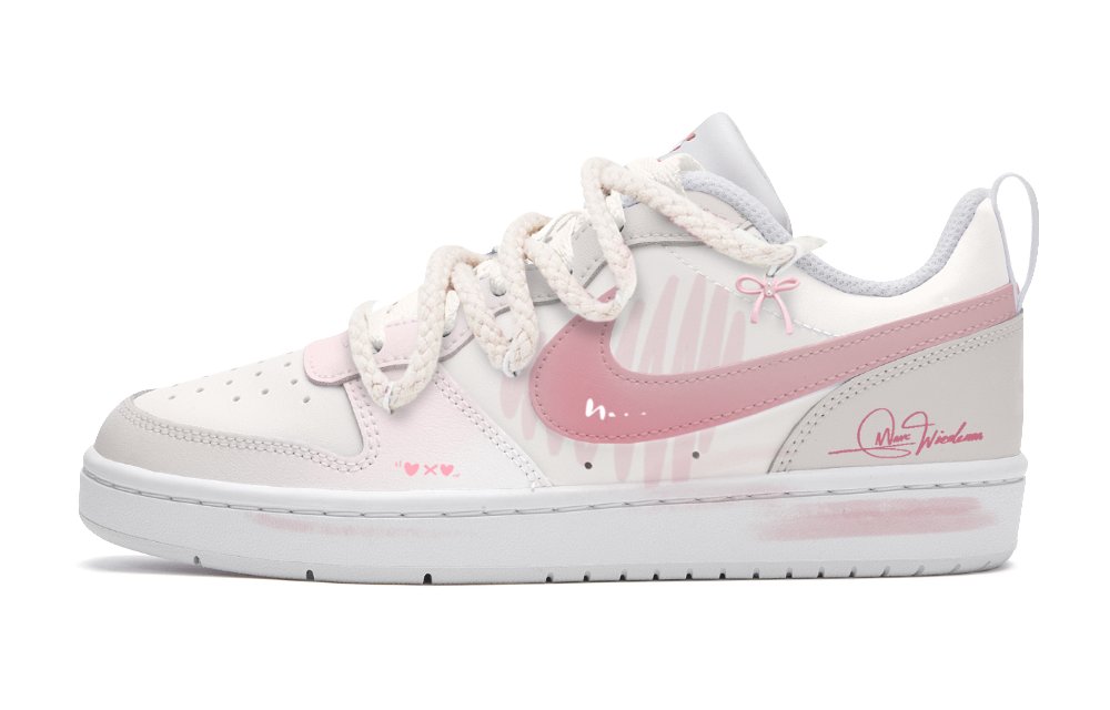 Nike Court Borough Abrasion Resistant Low Top Skateboard Shoes Unisex Pink White