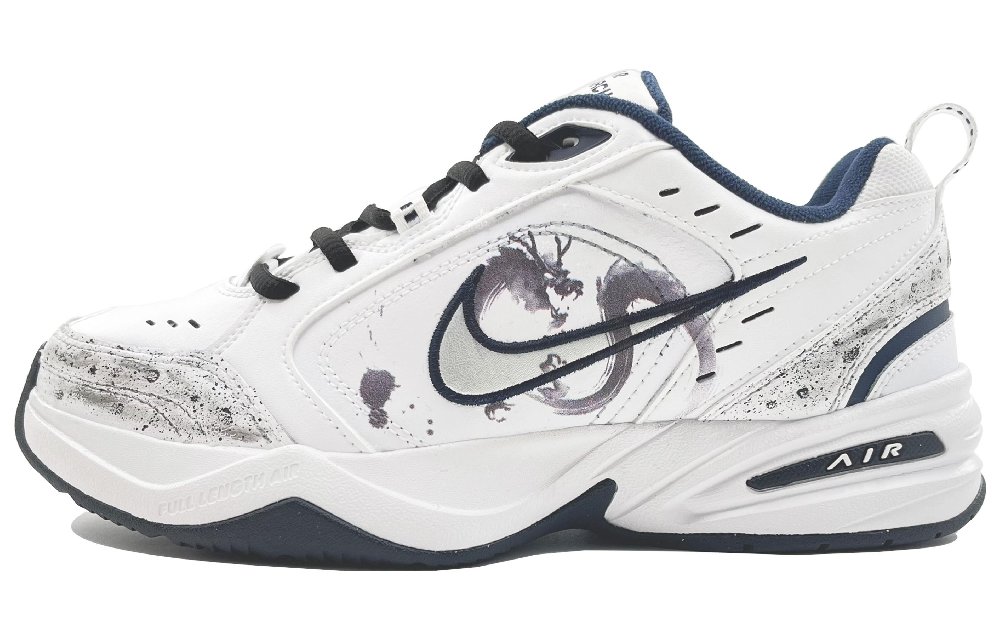 Nike Air Monarch 4 Shock Absorbers Slip Resistant Abrasion Resistant Low Top Chunky Sneakers Unisex White Blue