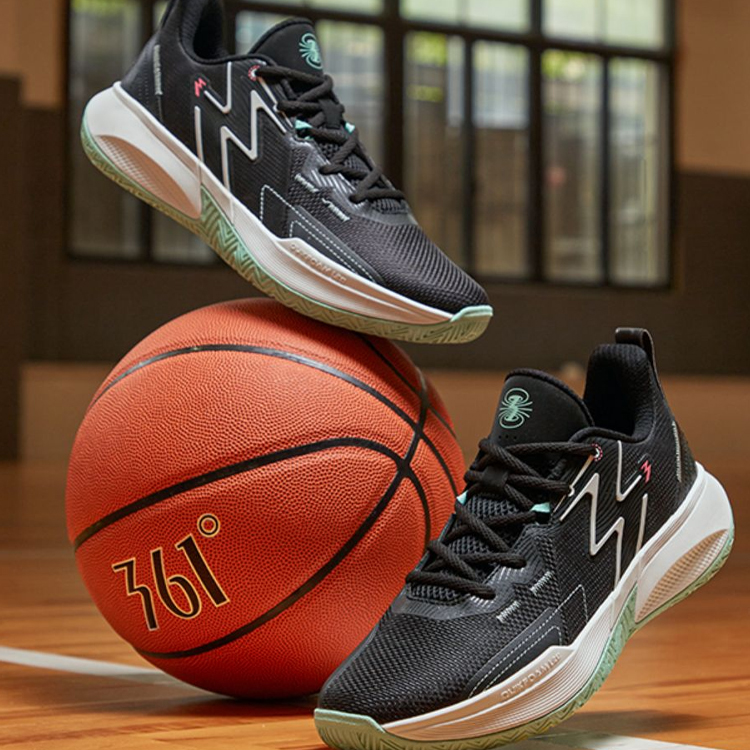 361° Big3 Team Cushioned Slip-Resistant Breathable Low-Top Basketball Shoes Men's Black White Cyan