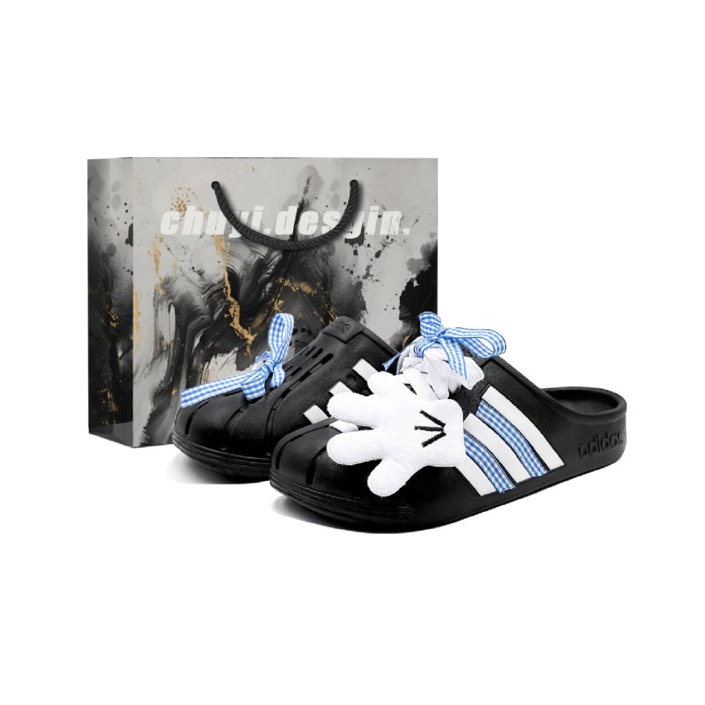 Adidas ADILETTE CLOGS Abrasion Resistant Closed Toe Slippers Unisex Black White Blue